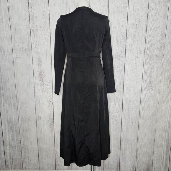 Vieste Jacket Dress, Black Maxi Length Coat with Shoulder Bow Accents, sz 42 - Picture 5 of 9
